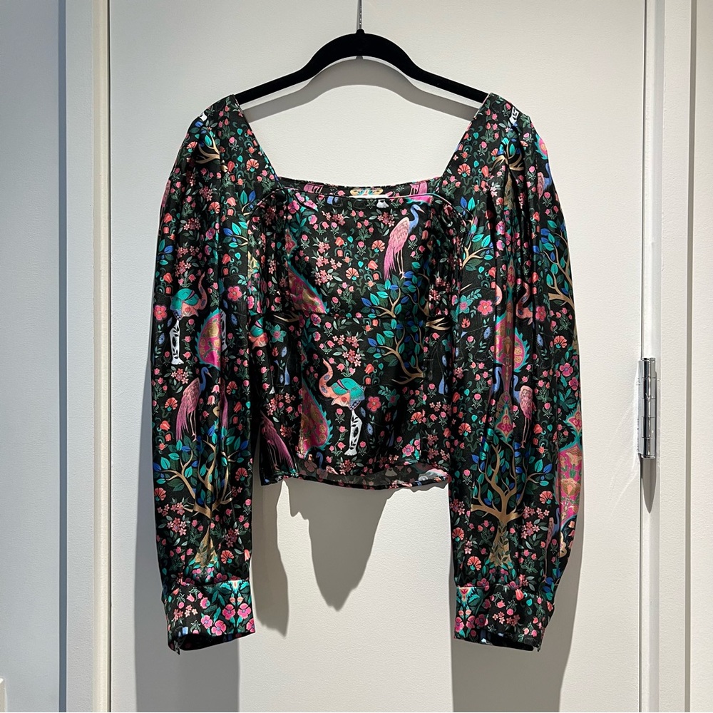 Sandro long sleeved silk crop top